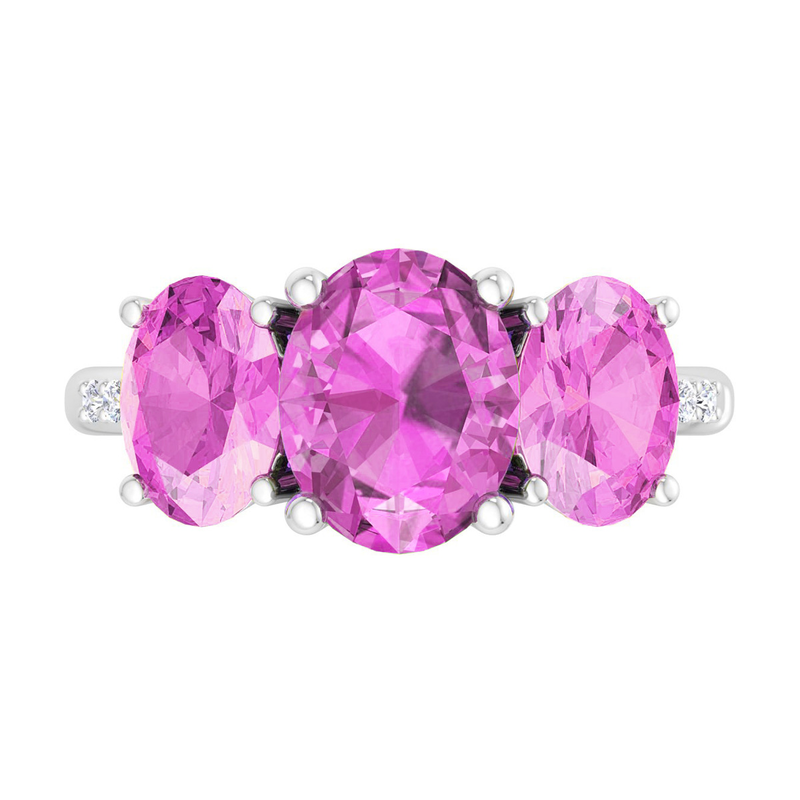 Martha Stewart 5ctw. Oval Pink Sapphire & Lab Grown Diamond Three Stone Ring In Sterling Silver image number null